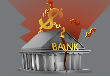 Bank building with liquidity shortage concept