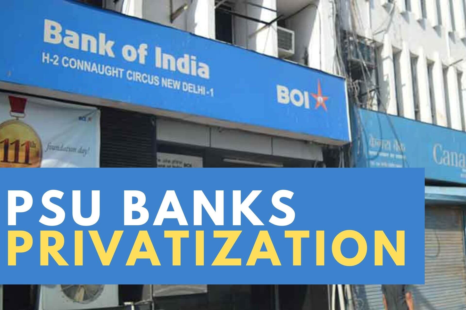 Indian public sector bank building with privatization concept
