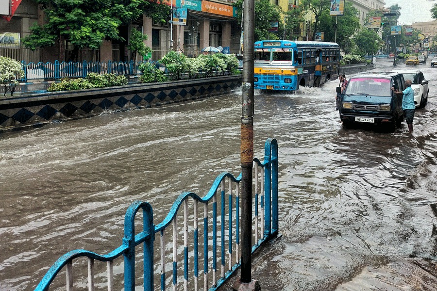 Waterlogged street in Kolkata after heavy rainfall