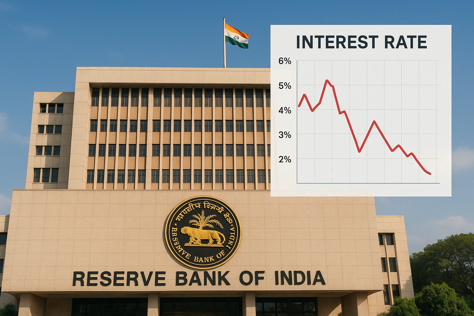 RBI headquarters with interest rate chart