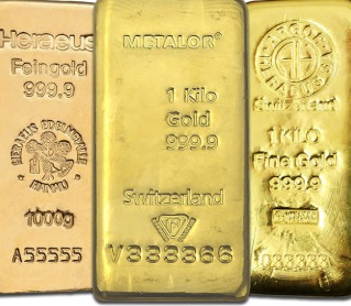 Gold coins and bars with price chart September 29