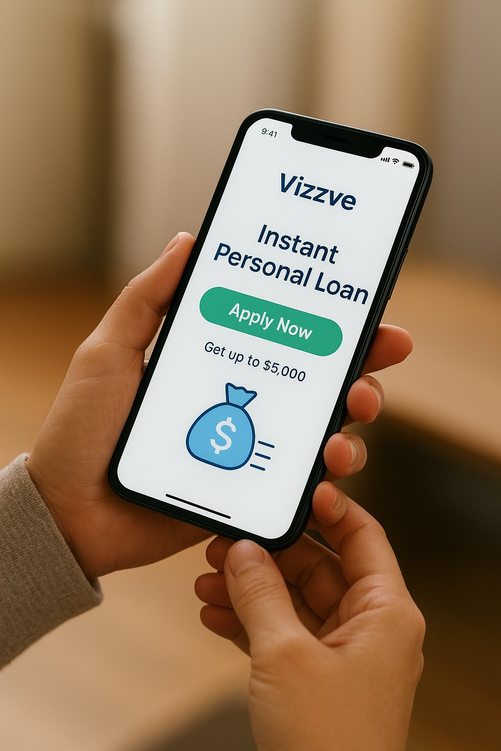 Customer applying for an instant personal loan on a smartphone via Vizzve app
