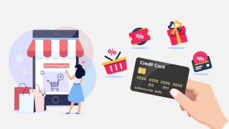 Consumer using credit card for online shopping during festive sales