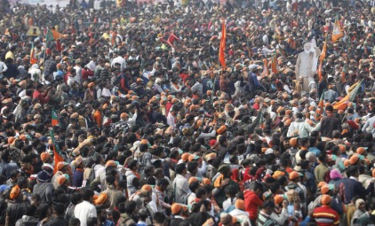 Crowd at a political rally in India showing high density