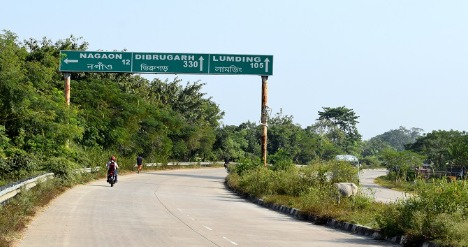 Kaziranga National Park with highway route marked