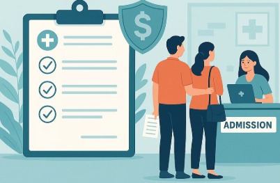 Patient submitting cashless insurance claim at hospital