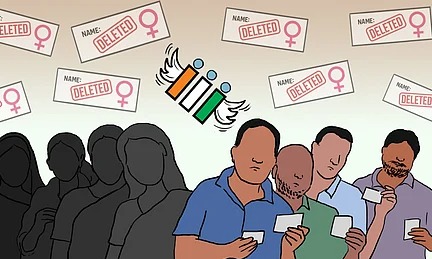 Graph depicting the higher number of women removed from Bihar's final voter rolls compared to men in 2025