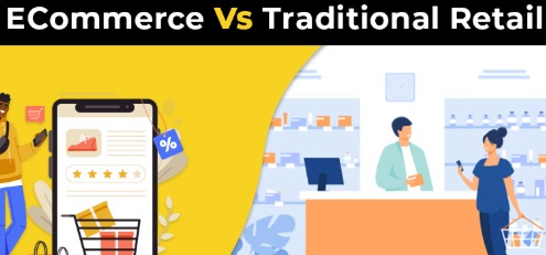 Crowded traditional Indian market juxtaposed with e-commerce delivery boxes representing online retail growth