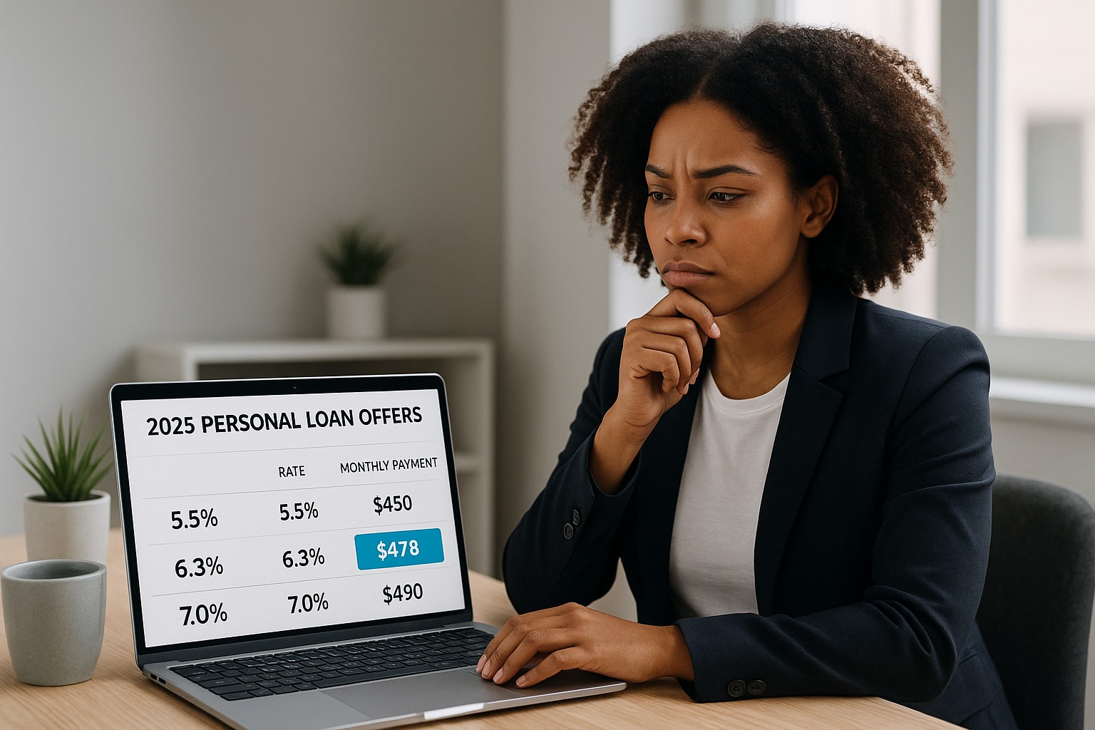 Young professional comparing personal loan offers online to borrow smartly in 2025.