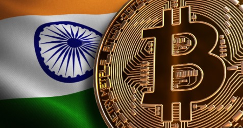 India softening stance on cryptocurrency regulation with Bitcoin and Rupee symbols.