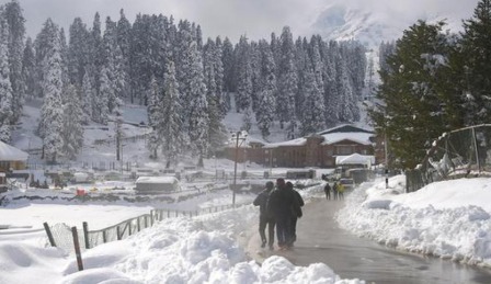 Kashmir valley with early snowfall and autumn colors during pre-winter season.
