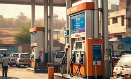 Delhi’s oldest petrol pump with historic signage and modern fuel dispensers.