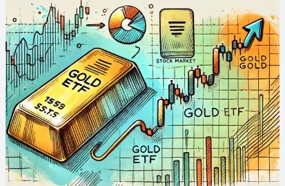 Gold ETF investment concept with gold bars and stock market chart