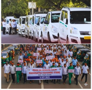 Maharashtra gig workers protest for fair wages and labor rights in India