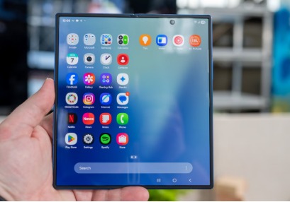 Foldable smartphone unfolded showing large display