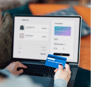 Person checking credit card statement with fraud alert