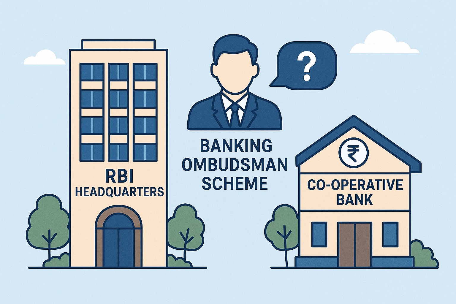 RBI Headquarters with Banking Ombudsman Scheme illustration for co-operative banks