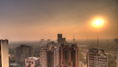 View of Delhi skyline with reduced smog and improved air quality
