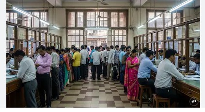 Mumbai stamp office building with citizens registering documents