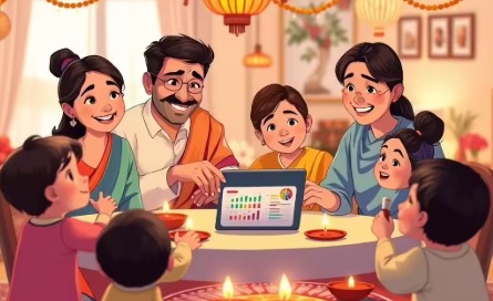 Family celebrating Diwali with Vizzve Finance festival loan