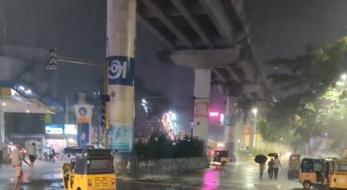 Chennai city streets with rain and cloudy sky