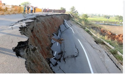 Collapsed Bhopal bypass stretch with construction and damage visible