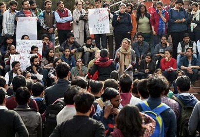 Students at JNU campus during protest after clash incident