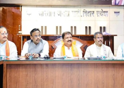 BJP leaders announcing Bihar election candidates for 2025