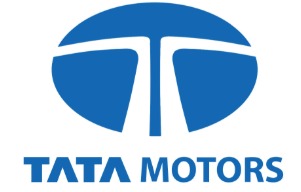Tata Motors logo with cars in the background representing the passenger vehicles segment.