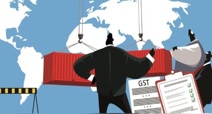 Tamil Nadu map with GST icons and declining revenue graphs representing state tax challenges.