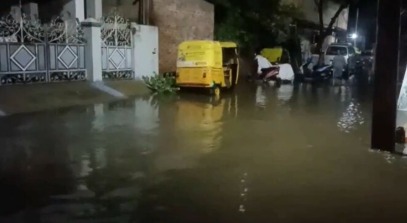 Heavy rainfall during Northeast Monsoon in Tamil Nadu causing waterlogging and floods.