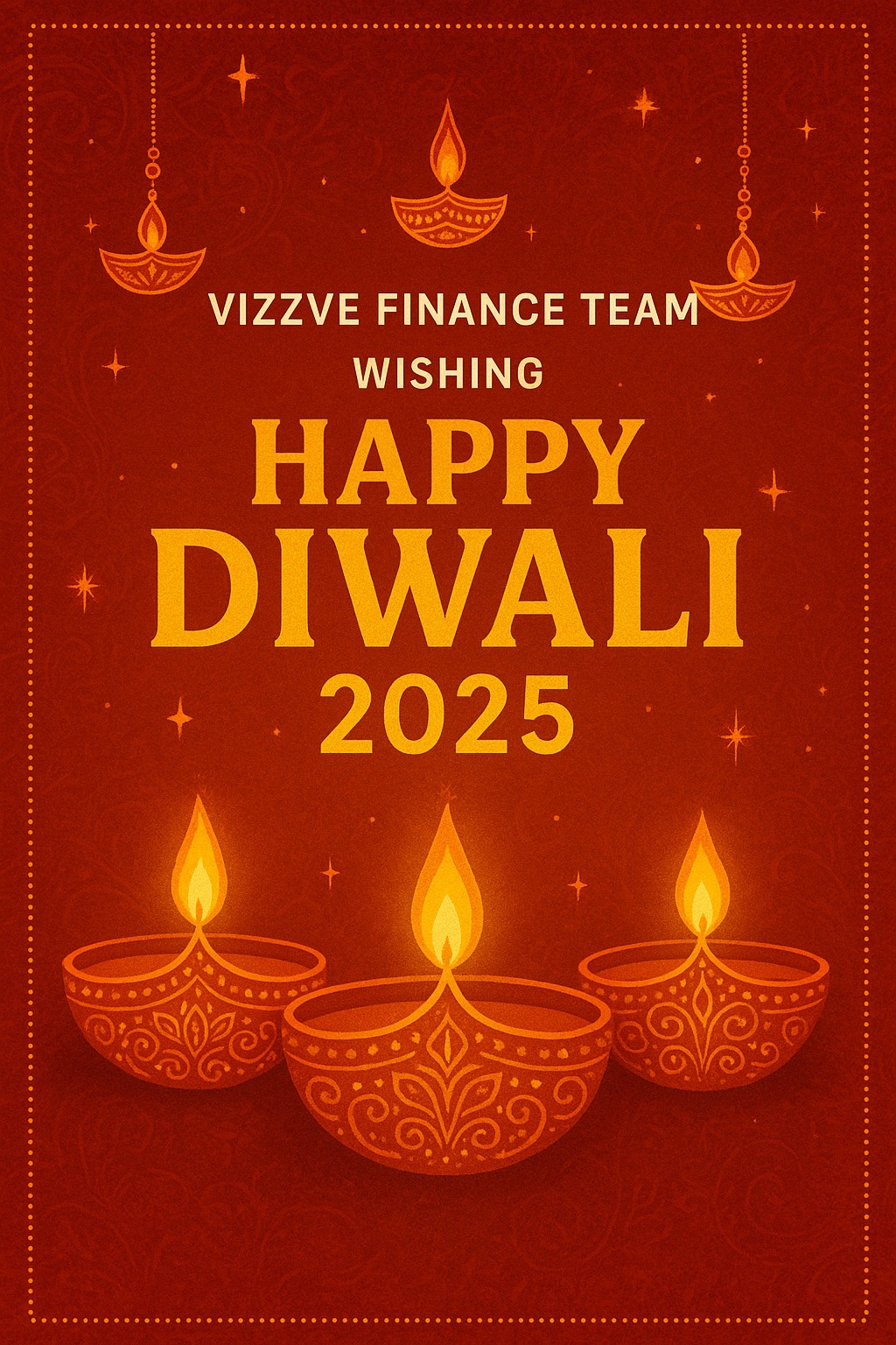 Vizzve Finance team wishing Happy Diwali 2025 with festive background.