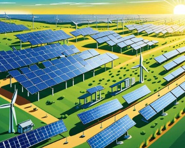 Indian skyline with solar panels symbolizing green economy transition.