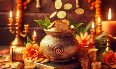 Festive Diwali investment planning with charts and coins.