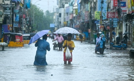 Waterlogged streets in Chennai during Diwali 2025 heavy rains.