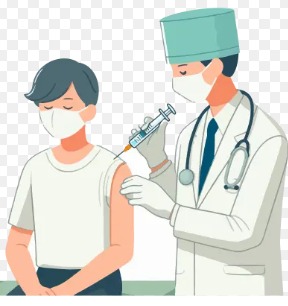 Doctor administering Covid-19 vaccine to a cancer patient.