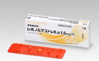 Emergency contraceptive pill displayed in a pharmacy in Japan.