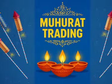 Diwali Muhurat Trading 2025 with Manappuram Finance and GMR Airports stock charts, festive candles in background — symbolizing auspicious stock investment