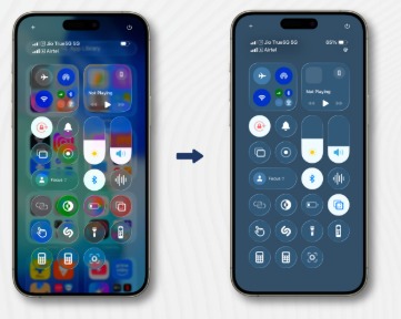 iPhone showing new Liquid Glass display toggle in settings, allowing users to adjust or disable visual effects