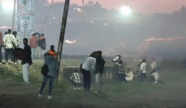 Villagers participating in the traditional Hingot Battle in Indore, throwing flaming projectiles during post-Diwali celebrations 2025