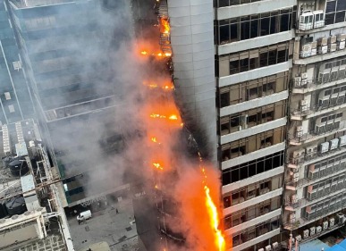 Firefighters battling blaze in a multi-storey building in Mumbai