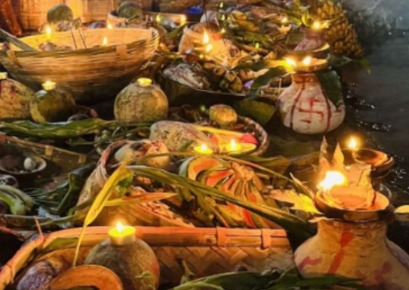 Devotees taking holy bath during Nahay Khay on Chhath Puja.