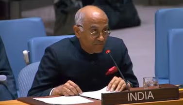 India’s representative addressing the UN General Assembly on Jammu & Kashmir issue.