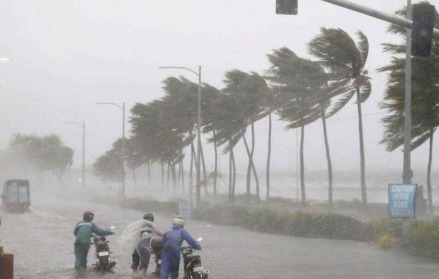 Satellite image showing severe cyclone approaching Andhra Pradesh.