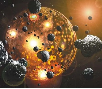 Jupiter’s massive gravitational field protecting Earth in solar system illustration.