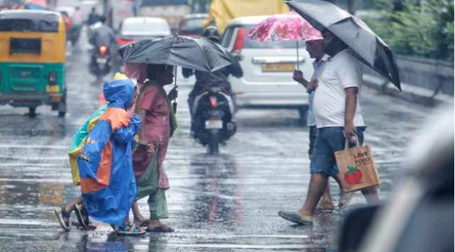 Satellite view showing Cyclone Montha approaching the West Bengal coast with heavy rain clouds over the Bay of Bengal.