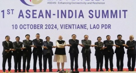 Prime Minister Narendra Modi attending the ASEAN Summit virtually from New Delhi.