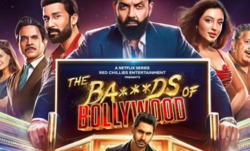 Bollywood film reel reflecting a dramatic split image of glamour and grit, symbolizing cinema’s self-examination