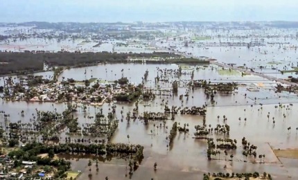 Flooded streets and damaged homes in coastal Andhra Pradesh after Cyclone Montha landfall