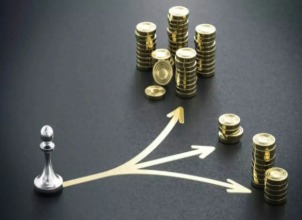 Stack of coins and mutual fund documents symbolizing balanced investment portfolio diversification